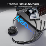  Cáp Sạc Dây Rút Đa Năng 3-in-1 C to L+2C VENTION TRK 100W (1.1m, 5A, 480Mbps) 