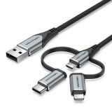  Cáp Sạc Nhanh 3-in-1 MFi USB to M+L+C VENTION CQJ (2.4A, Fast Charging) 