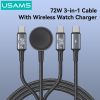  Cáp Sạc Nhanh C to 2C+Apple Watch Wireless Charger USAMS SJ785 72W (1.2m, 480Mbps) 