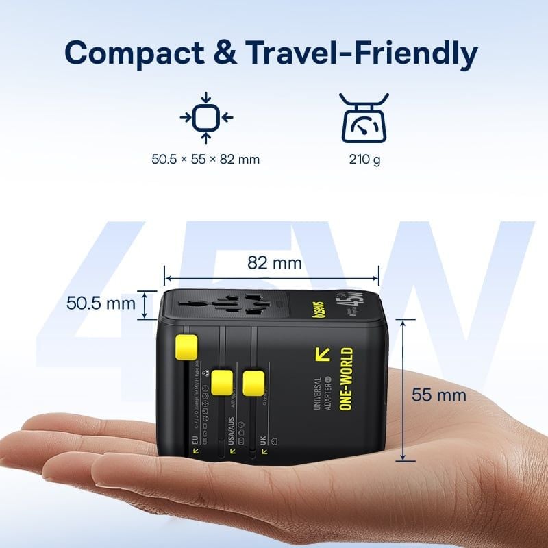  Củ Sạc Du Lịch Toàn Cầu Baseus PicoGo AG11 45W (US/UK/EU/AU, with Retractable Cable, 2*AC Outlet+ 2*USB-A + 2*Type-C port) 