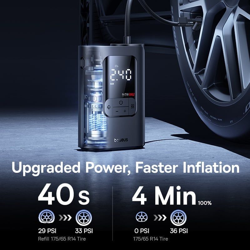  Máy Bơm Lốp Ô Tô Không Dây Baseus GoTrip VA1 Max (5 Inflation Modes, 7500mAh, ±0.05 BAR Pressure Accuracy, 3-Way LED Lighting for Night Use) 