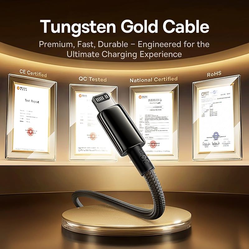  Cáp Sạc Nhanh C to Lightning Baseus Tungsten Gold Air 30W (1.2m/2m, 480Mbps) 