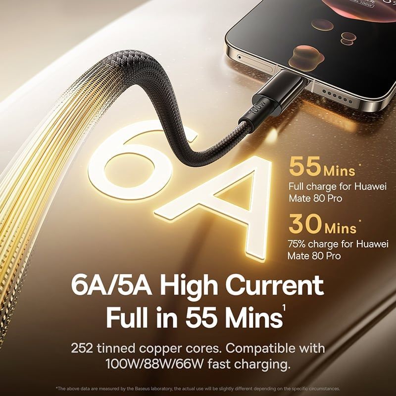  Cáp Sạc Nhanh USB to Type-C Baseus Tungsten Gold Air 100W (1.2m, 480Mbps) 