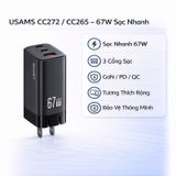  Củ Sạc Nhanh 2C+A USAMS CC272 / CC265 67W (GaN Charger, 3 Port, CC272 chân dẹp / CC265 chân tròn) 