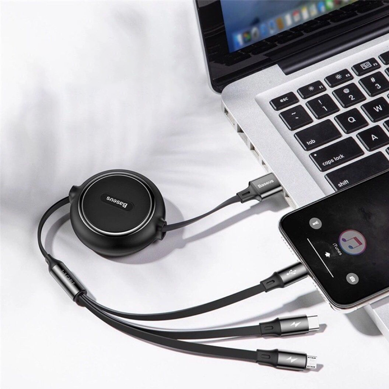  Cáp sạc dây rút 3 đầu Baseus Golden Loop 3 in 1 Elastic (3.5A, Type C/ Lightning/ Micro USB, Adjustable, Fast Charge Cable) 