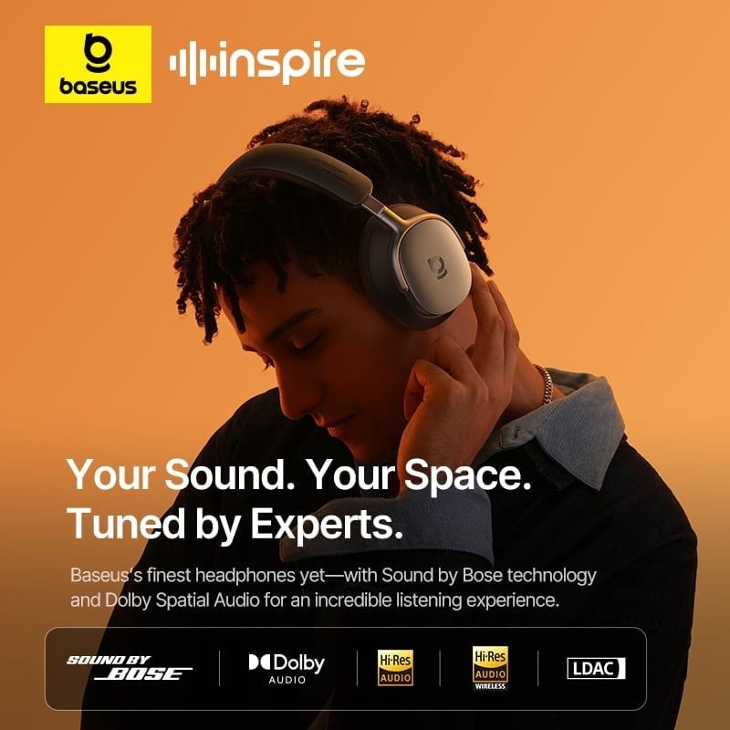  Tai Nghe Chụp Tai Không Dây Baseus Inspire XH1 (Bluetooth v6.1, 100H, Smart App Control, -48dB ANC, 5-Mic ENC, Sound By Bose, Dolby Audio, LDAC, Hi-Res Audio, SuperBass 3.0, SuperBalance 3.0, SoundFit) 