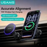  Giá Đỡ Điện Thoại Ô Tô Kiêm Sạc Không Dây USAMS CD277 (Air Vent Version, 15W Wireless Charging, 360° Adjustable, Ice Blue Ambient Lighting, Strong Magnetism) 