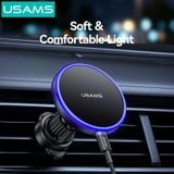  Giá Đỡ Điện Thoại Ô Tô Kiêm Sạc Không Dây USAMS CD277 (Air Vent Version, 15W Wireless Charging, 360° Adjustable, Ice Blue Ambient Lighting, Strong Magnetism) 