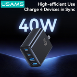  Củ Sạc Nhanh USAMS CC331/CC330 40W (2*Type-C + 2*USB-A port) 