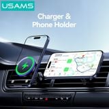  Giá Đỡ Điện Thoại Ô Tô Kiêm Sạc Không Dây USAMS CD277 (Air Vent Version, 15W Wireless Charging, 360° Adjustable, Ice Blue Ambient Lighting, Strong Magnetism) 