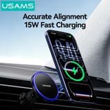  Giá Đỡ Điện Thoại Ô Tô Kiêm Sạc Không Dây USAMS CD277 (Air Vent Version, 15W Wireless Charging, 360° Adjustable, Ice Blue Ambient Lighting, Strong Magnetism) 