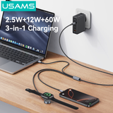  Cáp Sạc Nhanh C to 2C+Sạc Không Dây Cho Apple Watch 3-in-1 SJ754 72W (1.2m, Nylon Braided Cable) 