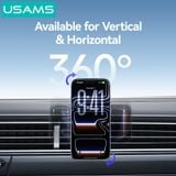  Giá Đỡ Điện Thoại Ô Tô Kiêm Sạc Không Dây USAMS CD277 (Air Vent Version, 15W Wireless Charging, 360° Adjustable, Ice Blue Ambient Lighting, Strong Magnetism) 