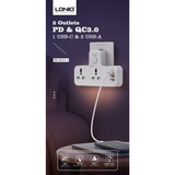  Ổ Cắm Điện Đa Năng Gắn Tường 5-in-1 LDNIO SE2311 2500W (2*AC Universal Outlets, 1*Type-C + 2*USB-A port, With NIGHT-LAMP) 