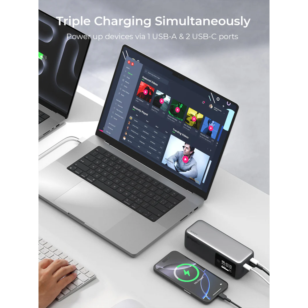  Pin Dự Phòng AUKEY PB-Y63 Spark Mega 27600mAh 140W (2*Type-C + 1*USB-A Port, Digital Display) 