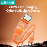  Cáp Sạc Nhanh C to C USAMS SJ775 U93 240W (PD3.1, 1.2m, Cyberpunk Light Effect, 480Mbps) 