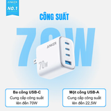  Củ Sạc Nhanh ANKER A121C 70W (3*Type-C + 1*USB-A Port, ActiveShield™ 2.0) 