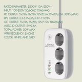  Ổ Cắm Điện Đa Năng Thông Minh Wi-Fi LDNIO SEW3452 2500W (3*Universal Outlet, 1*Type-C +3 USB-A port, Works with Smart Life App/Tuya App) 