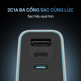  Củ Sạc Nhanh CUKTECH A15C 65W (2*Type-C + 1*USB-A port, with 1.5m C to C 5A cable) 