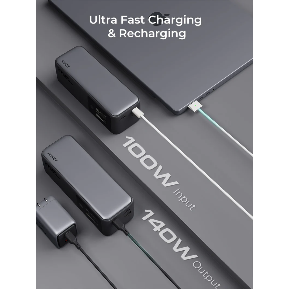  Pin Dự Phòng AUKEY PB-Y63 Spark Mega 27600mAh 140W (2*Type-C + 1*USB-A Port, Digital Display) 