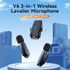 Ulanzi V6 3-in-1 Wireless Lavalier 2.4GHz Microphone 3.5mm / Lightning / Type-C For iPhone Android Laptop Camera Interview Vlog