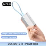  Pin Dự Phòng Kiêm Củ Sạc CUKTECH CP13 5000mAh 33W (Type-C + Type-C Built-in Cable, LED Display, Self-charging + Dual Device charging) 
