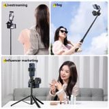  Gậy Selfie Tích Hợp Tripod Dùng Cho Điện Thoại ULANZI MT-70 (1.5m, with Remote Control, 360° Rotation Portrait/Landscape, 180° Angle Adjustment, Anti-slip pad, 1kg Load Capacity) 
