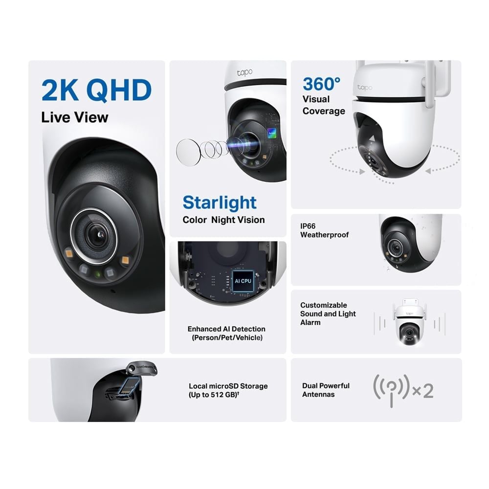  Camera Wi-Fi An Ninh Quay Quét Ngoài Trời TAPO C520WS 2K (4MP, Comprehensive AI Detection, 360° All-Round Protection, IP66, Works with Google Home/Amazon Alexa) 