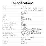  Combo Chuột Kèm Bàn Phím Không Dây VENTION KTD (Full-Sized Keyboard, 2.4GHz, 1200DPI, 3 Buttons Mouse, ≤10m, AAA Battery) 