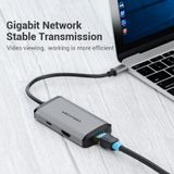  HUB Mở Rộng Đa Năng 6-in-1 VENTION CNC (Type-C to HDMI/USB3.0*3/RJ45/PD, 0.15M) 