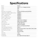  HUB Chuyển Đổi Đa Năng 11-in-1 VENTION TPW (Type-C to RJ45 1Gbps + 1*TF/SD + 1*USB-C Host + 1*Type-C PD100W + 1*USB-C/1*HDMI2 4K@60Hz + USB-A 3.2 Gen2 10Gbps + 2*Type-C 3.2 Gen2 10Gbps + DP or HDMI1 4K@60Hz, DisplayLink, Compatible with Windows/MacOS) 