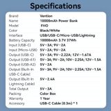  Pin Dự Phòng VENTION FHO 10000mAh 22.5W (With Type-C + Lightning Cable, Digital Display, 1*Type-C + 2*USB-A Port, Micro-USB Input Port) 