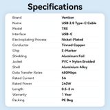  Cáp Sạc Nhanh C to C VENTION TRE 240W (480Mbps) 