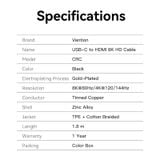  Cáp Chuyển Type-C to HDMI2.1 8K VENTION CRC (8K@60Hz, 4K@240Hz/144Hz, Dolby Atmos, Dynamic HDR, HDCP 2.3, 12-bit Color Depth, 3D Video, eARC, QMS) 