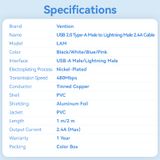  Cáp Sạc Nhanh USB to Lightning VENTION LAM 2.4A (480Mbps) 