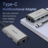  HUB Mở Rộng Đa Năng 6-in-1 VENTION CNC (Type-C to HDMI/USB3.0*3/RJ45/PD, 0.15M) 