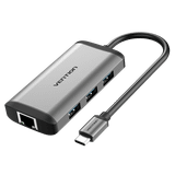  HUB Mở Rộng Đa Năng 6-in-1 VENTION CNC (Type-C to HDMI/USB3.0*3/RJ45/PD, 0.15M) 