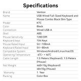  Combo Bàn Phím Kèm Chuột Có Dây VENTION KTC (USB Wired, Full-Sized Keyboard, Ergonomic Design, 1200DPI) 