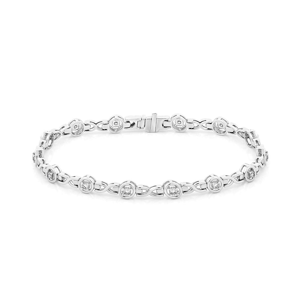 Lắc tay vàng trắng 14K gắn kim cương DOJI AFBB000020F2HA1 