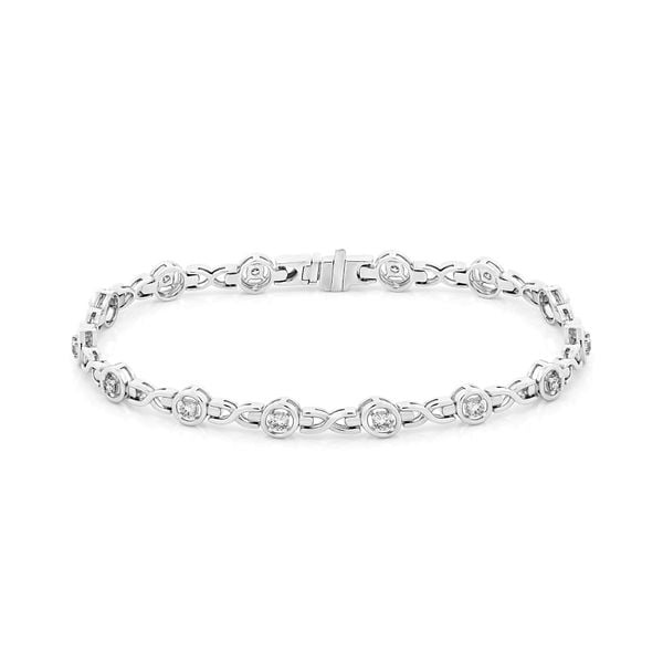 Lắc tay vàng trắng 14K gắn kim cương DOJI AFBB000020F2HA1