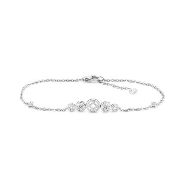 Lắc tay vàng trắng 14K gắn đá CZ DOJI AFBK000803F2CZ1