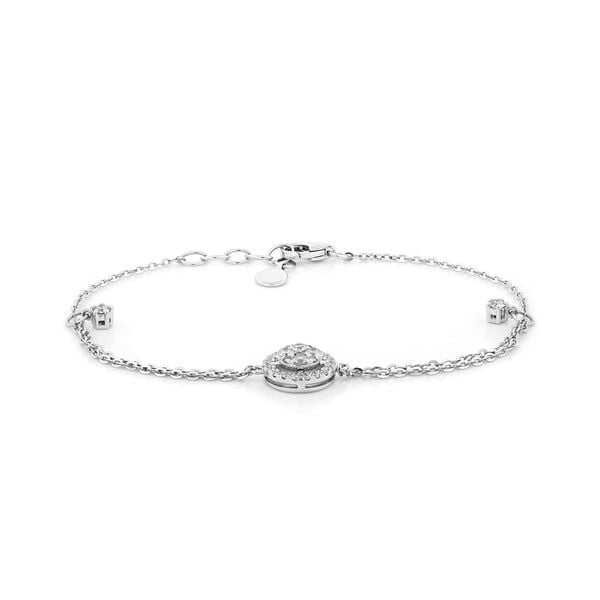 Lắc tay vàng trắng 14K gắn kim cương DOJI AFBR600045F2DA1