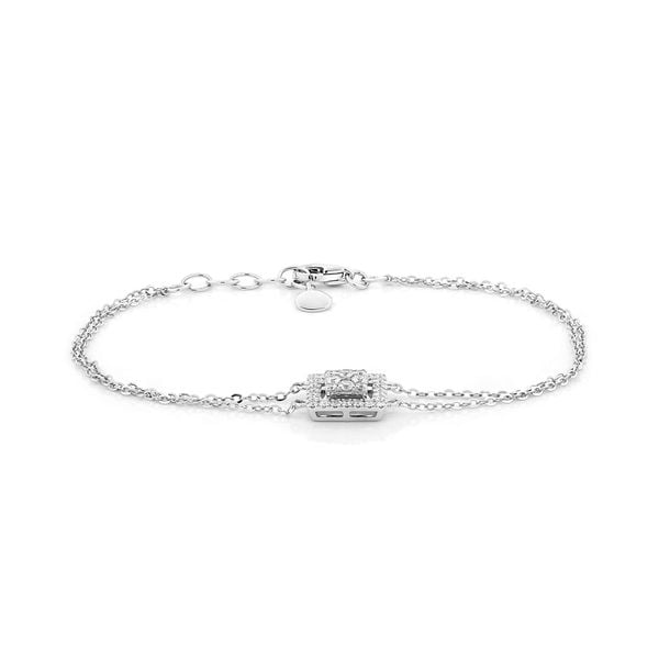 Lắc tay vàng trắng 14K gắn kim cương DOJI AFBR600049F2DA1