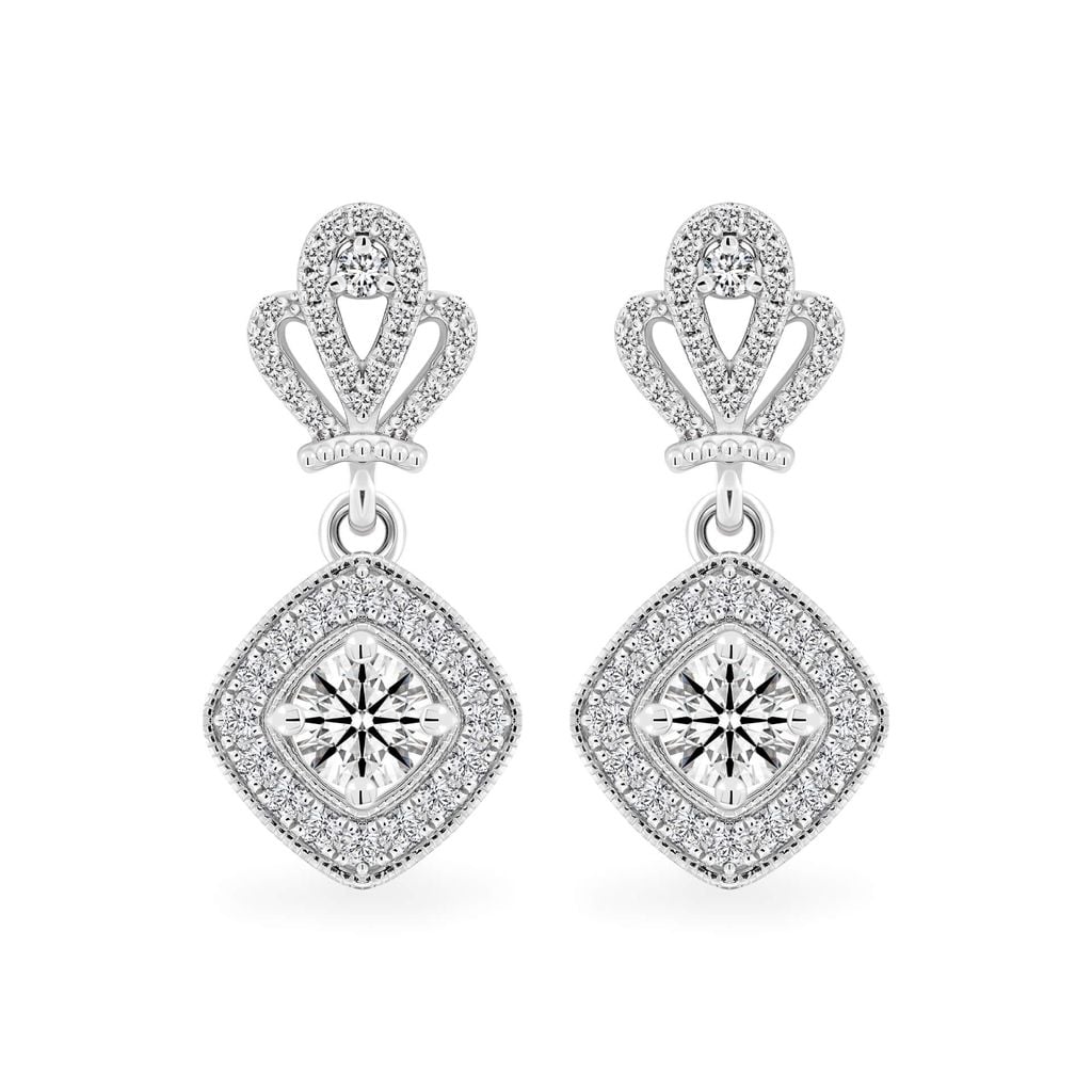 Hoa tai vàng trắng 14K gắn kim cương DOJI AFEB100063F2HA1 