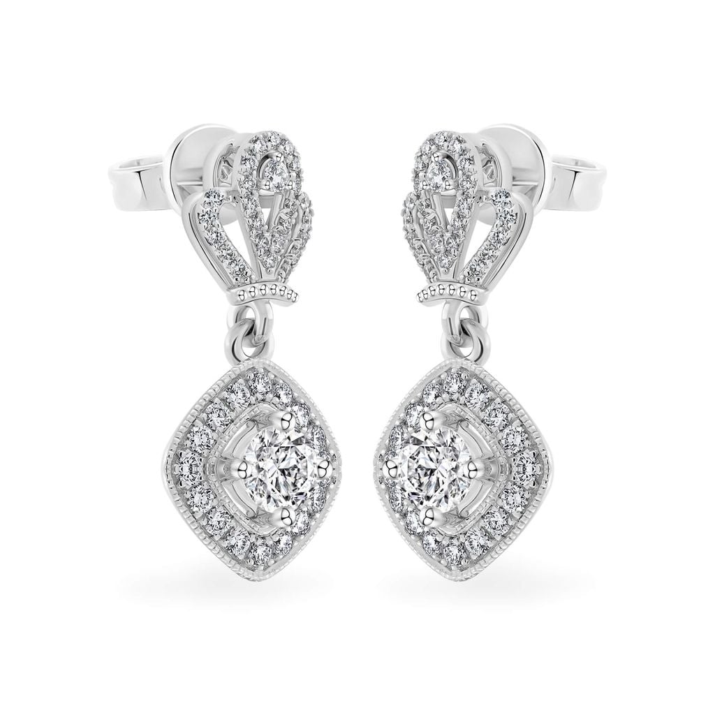 Hoa tai vàng trắng 14K gắn kim cương DOJI AFEB100063F2HA1 