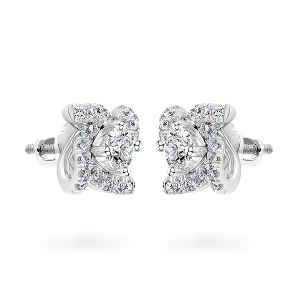 Hoa tai vàng trắng 14K gắn kim cương DOJI AFEB100124F2HA1