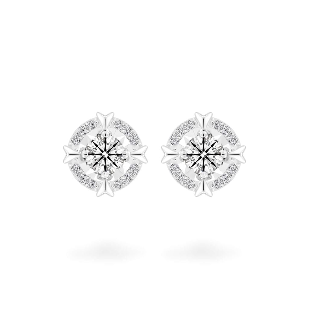 Hoa tai vàng trắng 14K gắn kim cương DOJI AFEB102186F2HA1 