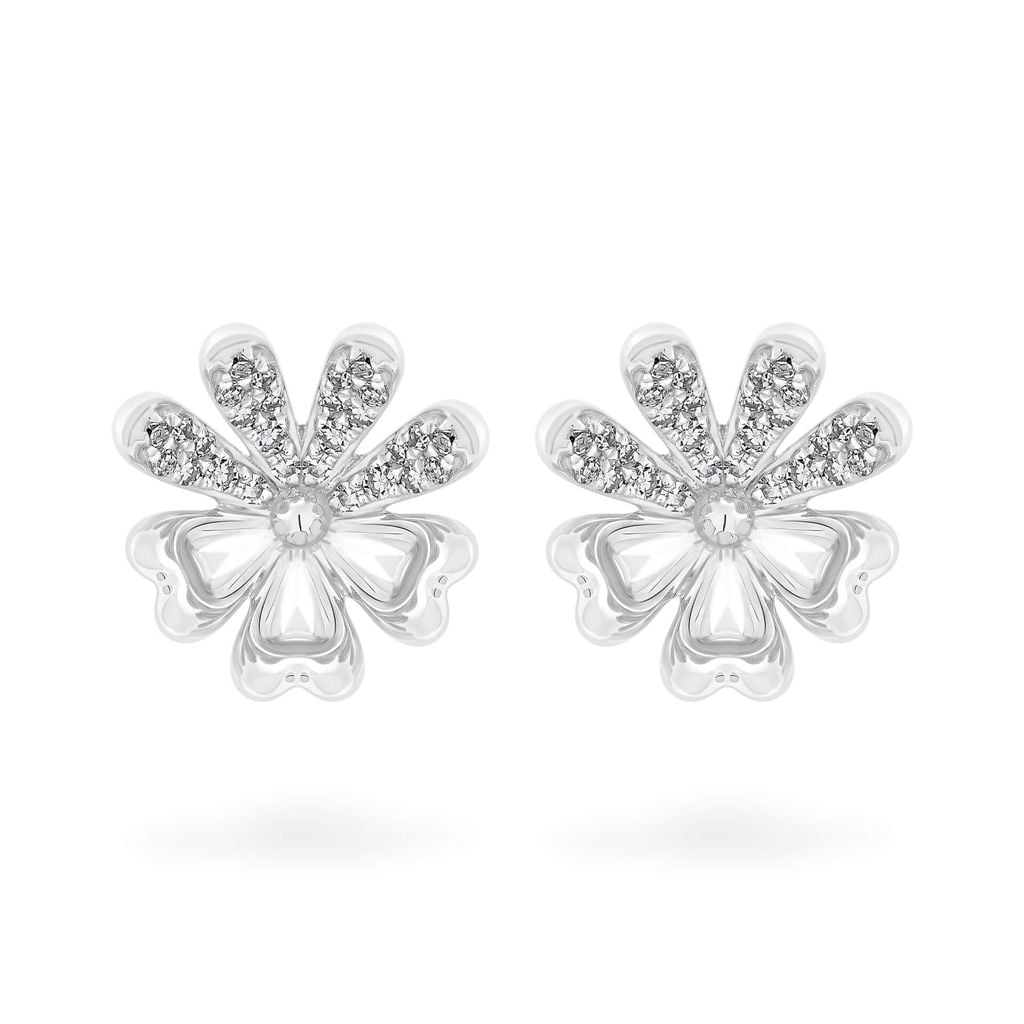 Hoa tai vàng trắng 14K gắn kim cương DOJI AFER400065F2DA1 