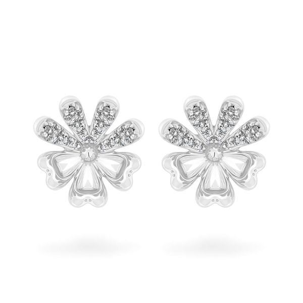 Hoa tai vàng trắng 14K gắn kim cương DOJI AFER400065F2DA1