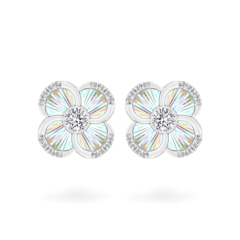 Hoa tai vàng trắng 14K gắn kim cương DOJI AFER400220F2DA1 